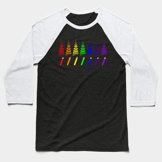 Rainbow Pencil Coloring Trees Baseball T-Shirt by QueenieLamb